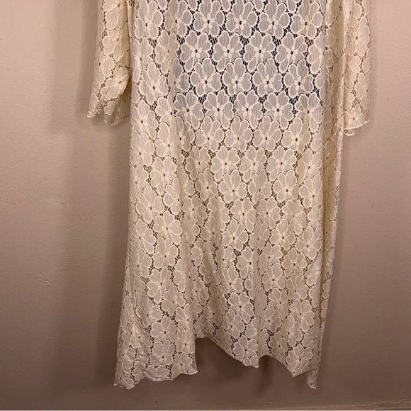 LARGE LULAROE SIMPLY COMFORTABLE CREAM LACE SHRUG OPEN FRONT STRETCH NEUTRAL - Picture 8 of 11